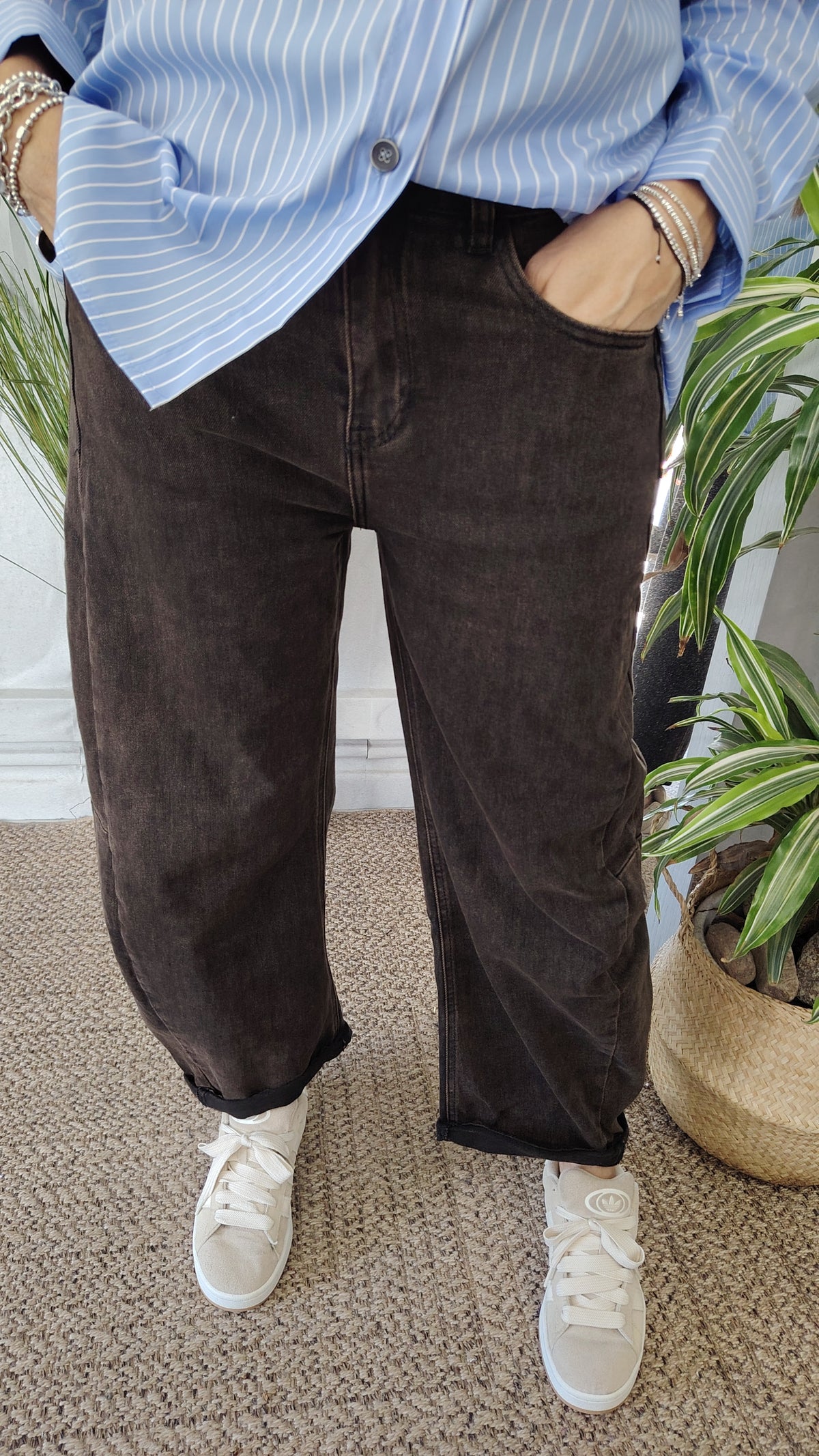 Jeans barrel lavaggio moro