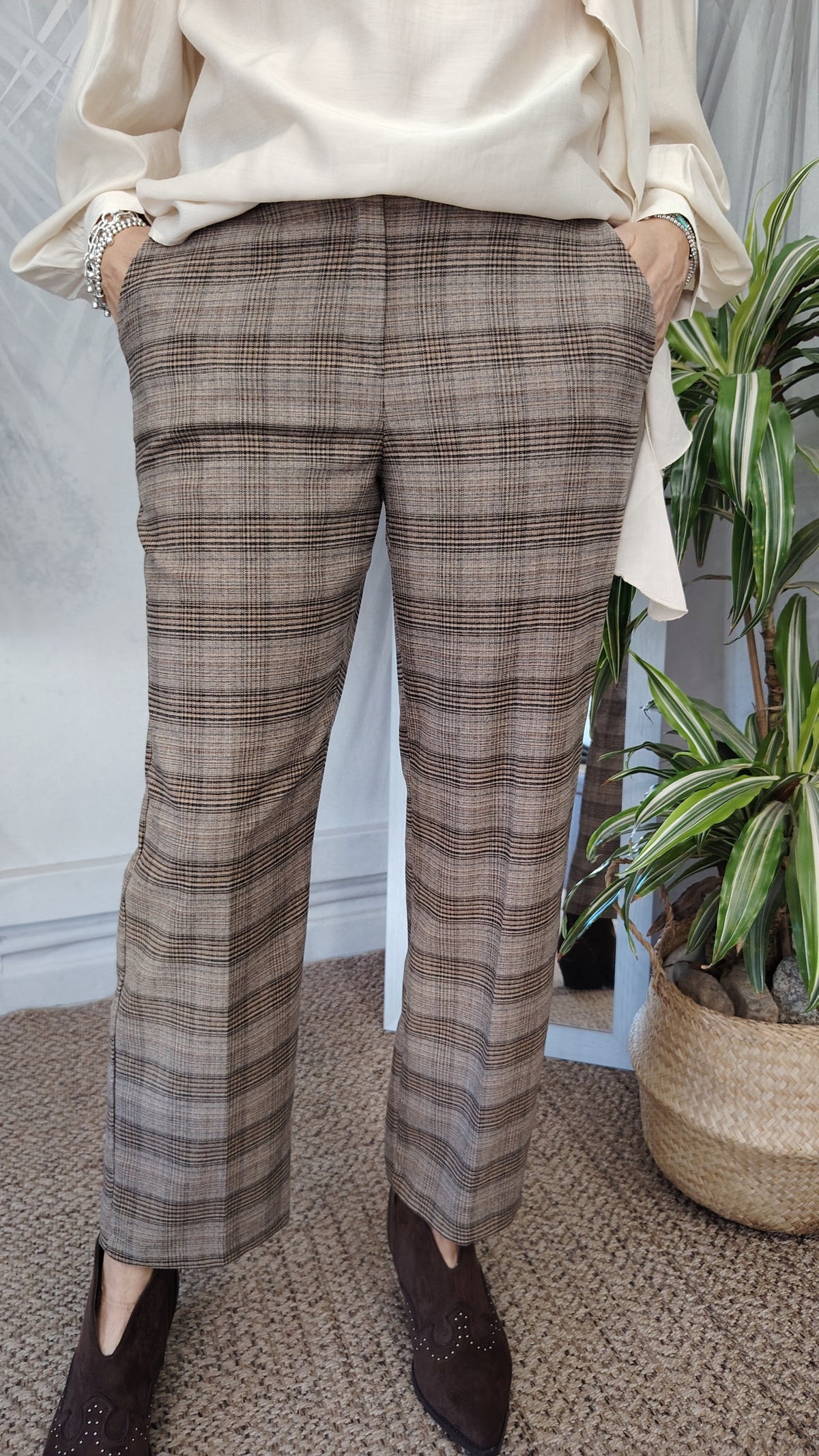 Pantaloni check misto lana