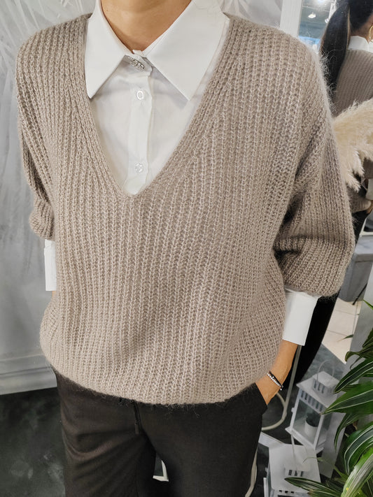 Pull misto mohair scollo V