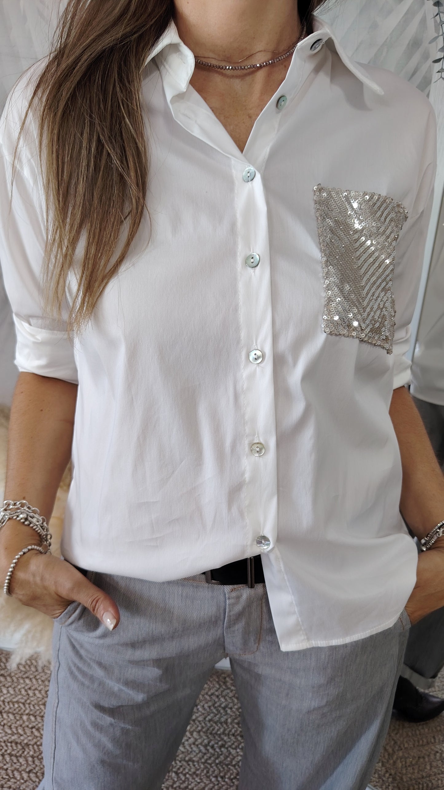 Camicia tasca paillettes