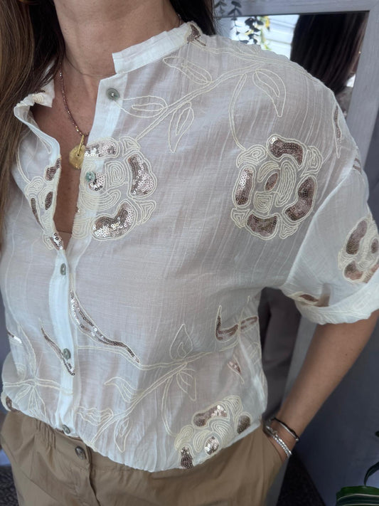 Camicia con ricami paillettes