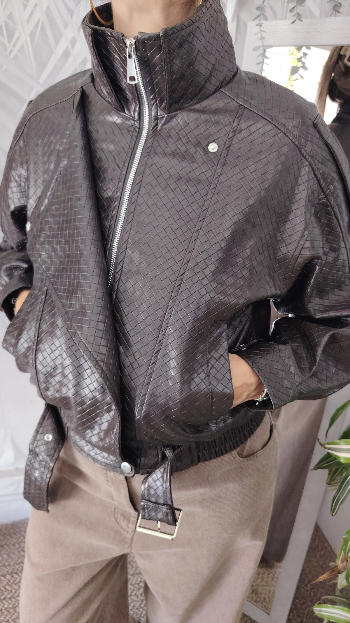 Bomber ecopelle tessuto intrecciato