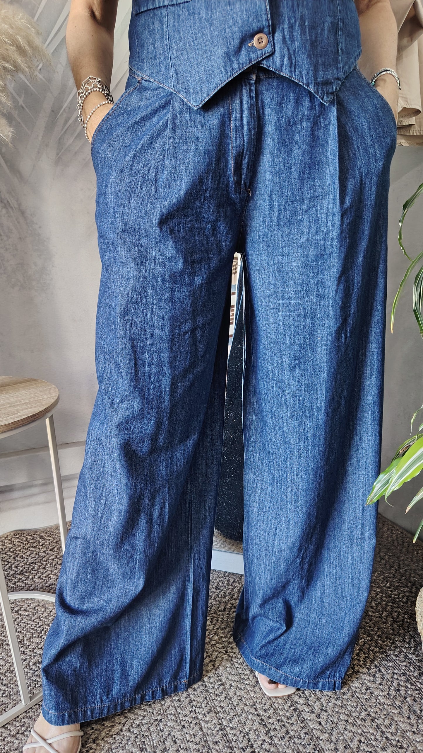 Pantalone palazzo in chambray