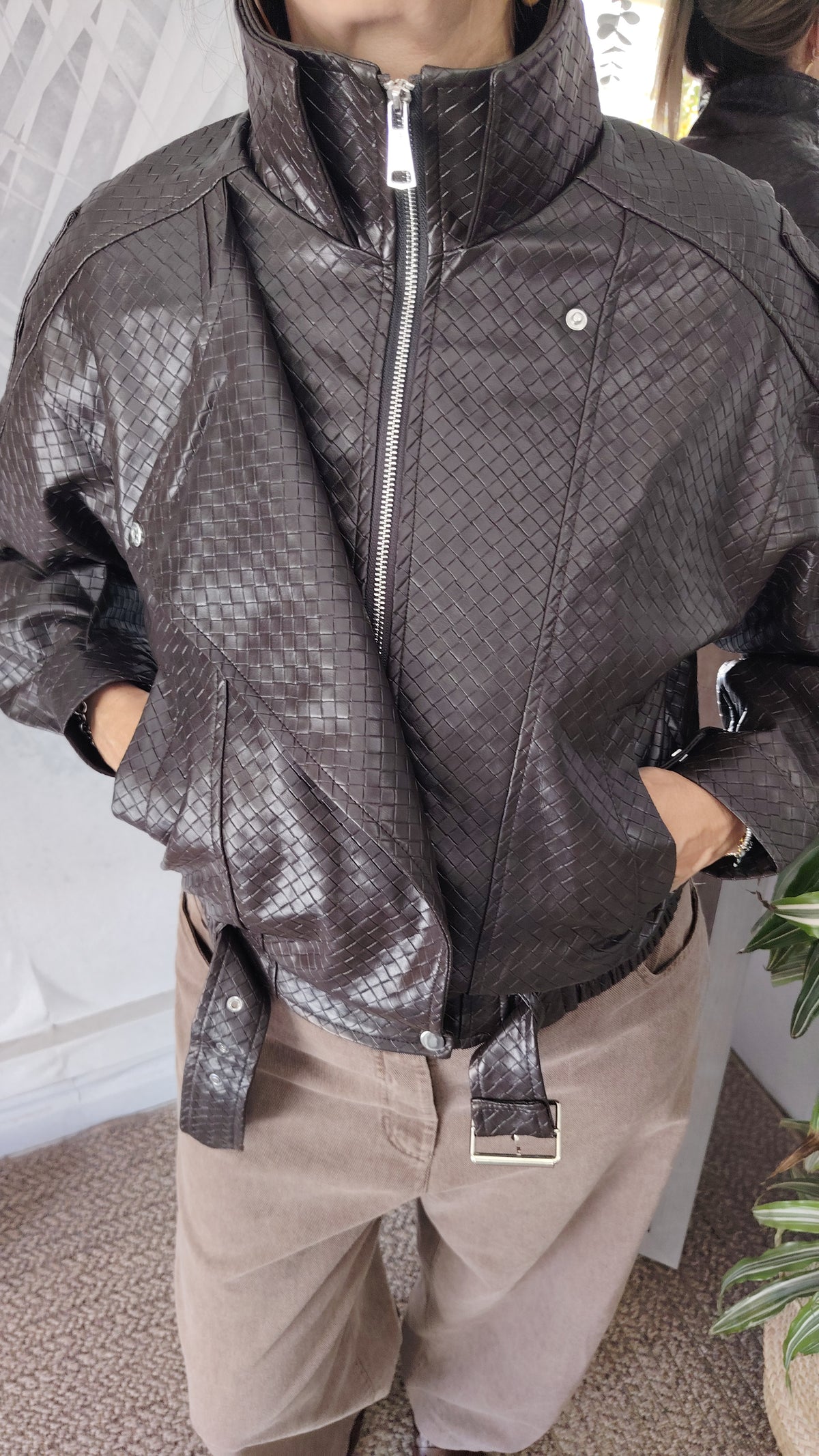 Bomber ecopelle tessuto intrecciato