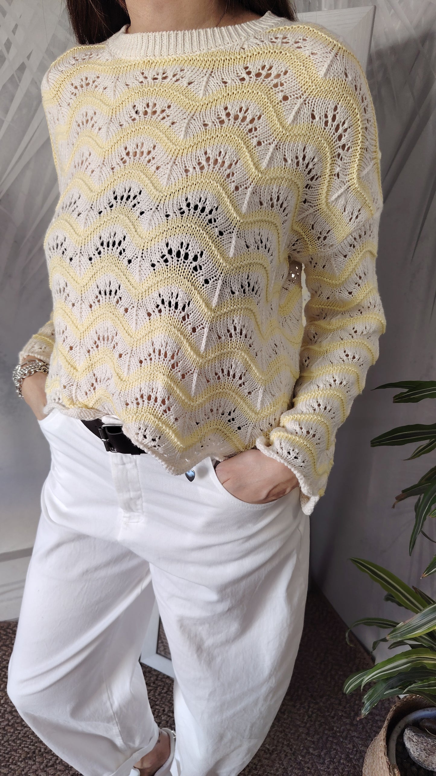 Pull punto pavone bicolore