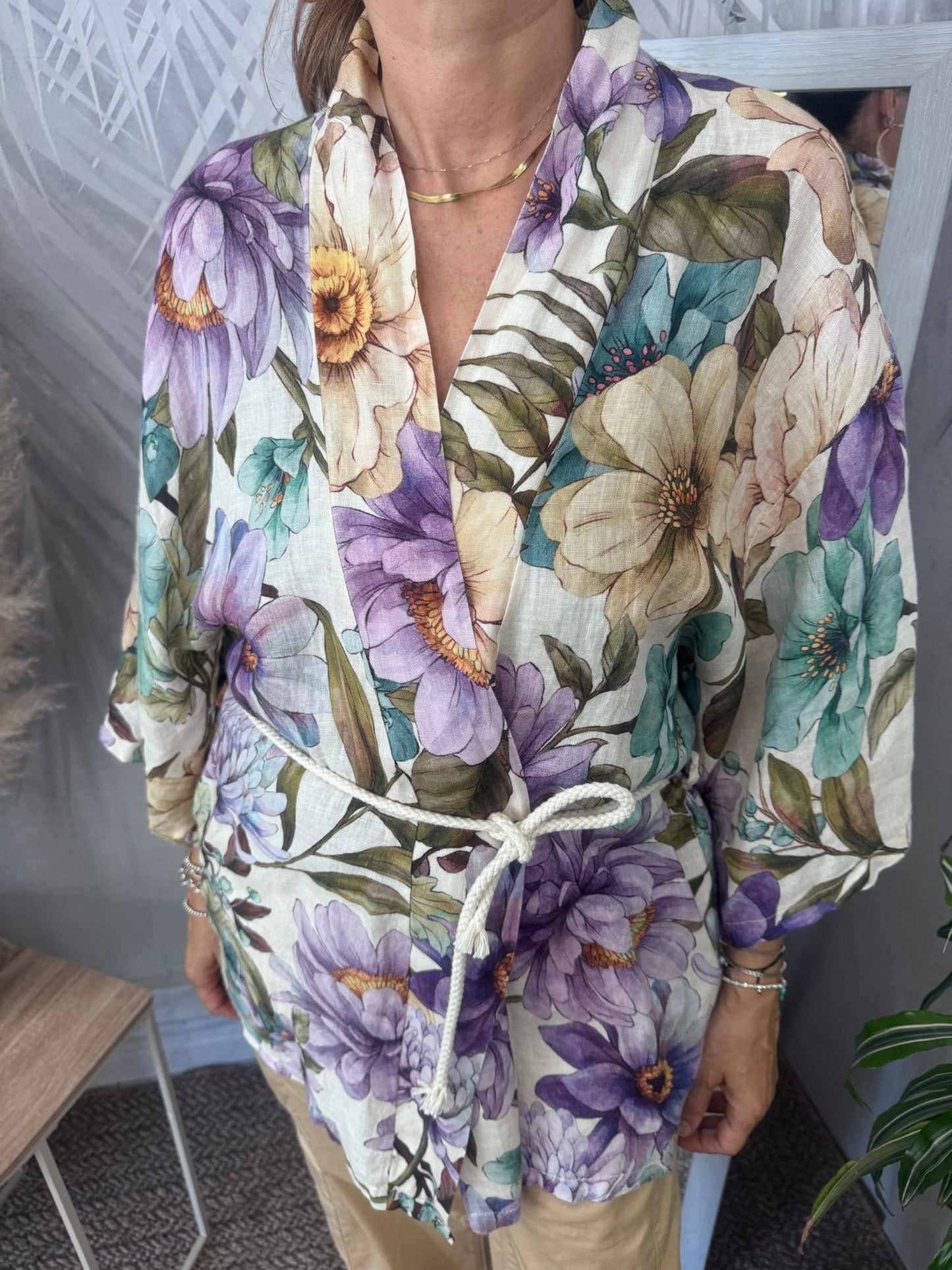 Kimono puro lino a fantasia