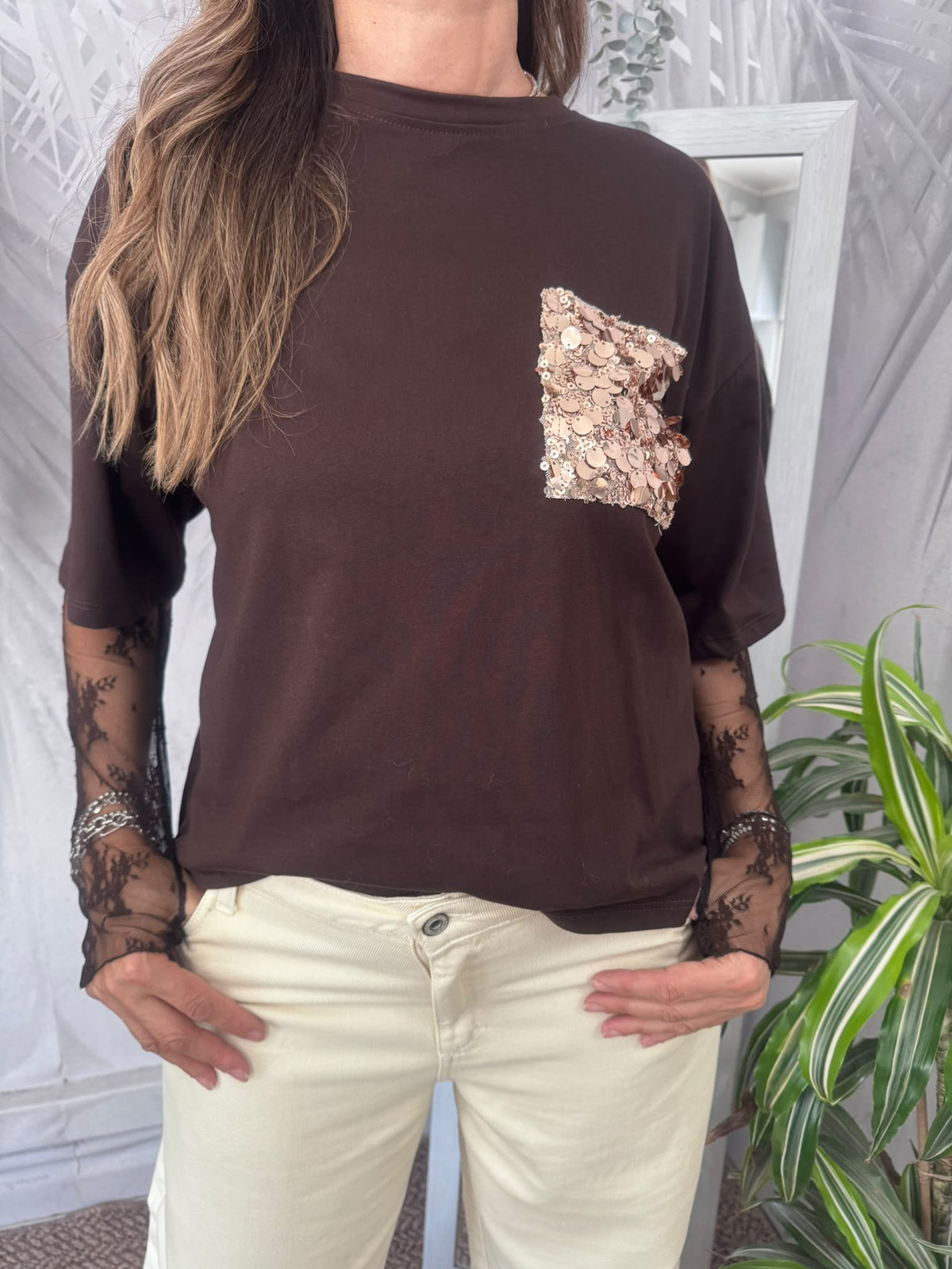T-shirt tasca paillettes