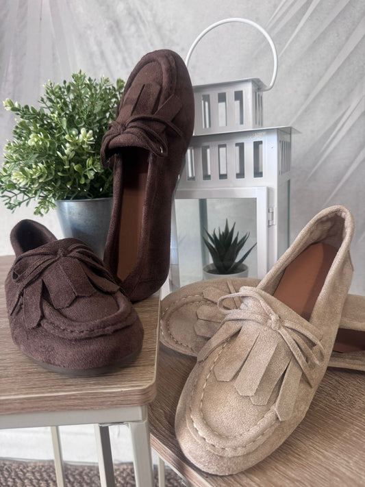 Mocassino in camoscio con frange