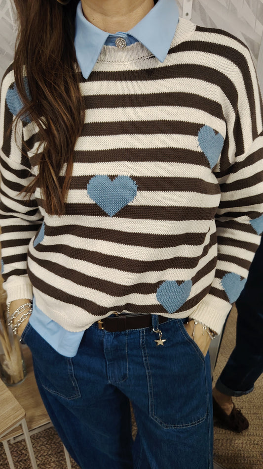 Pull cuori e righe