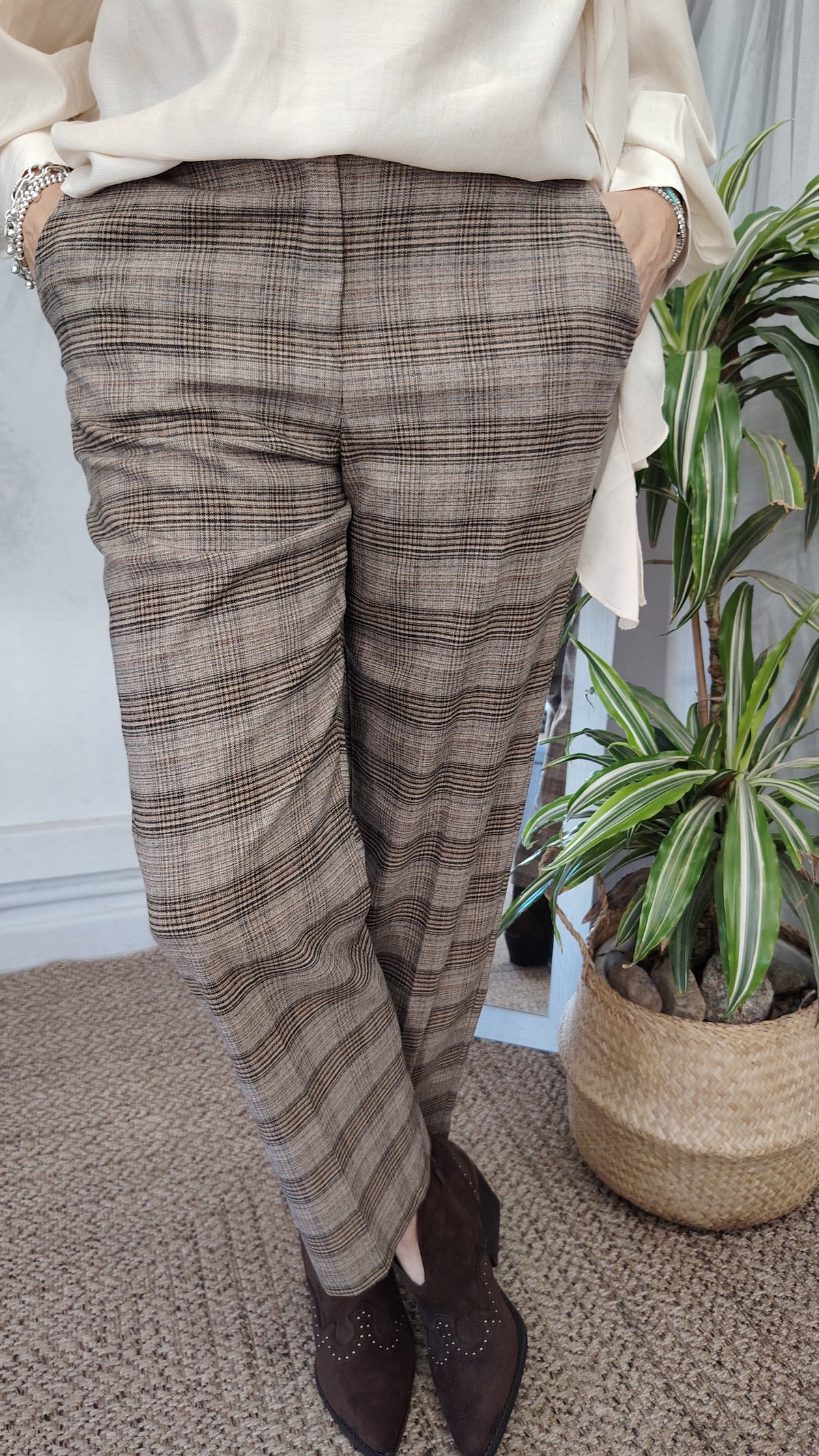 Pantaloni check misto lana