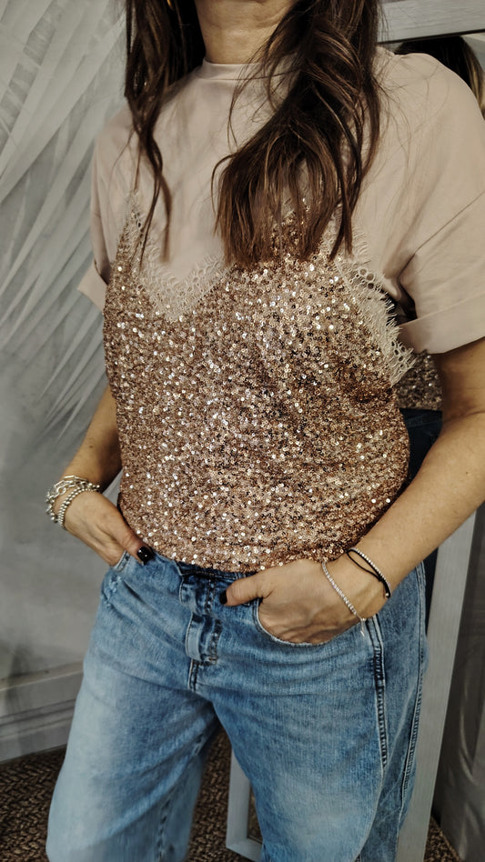 T-shirt con top paiettes