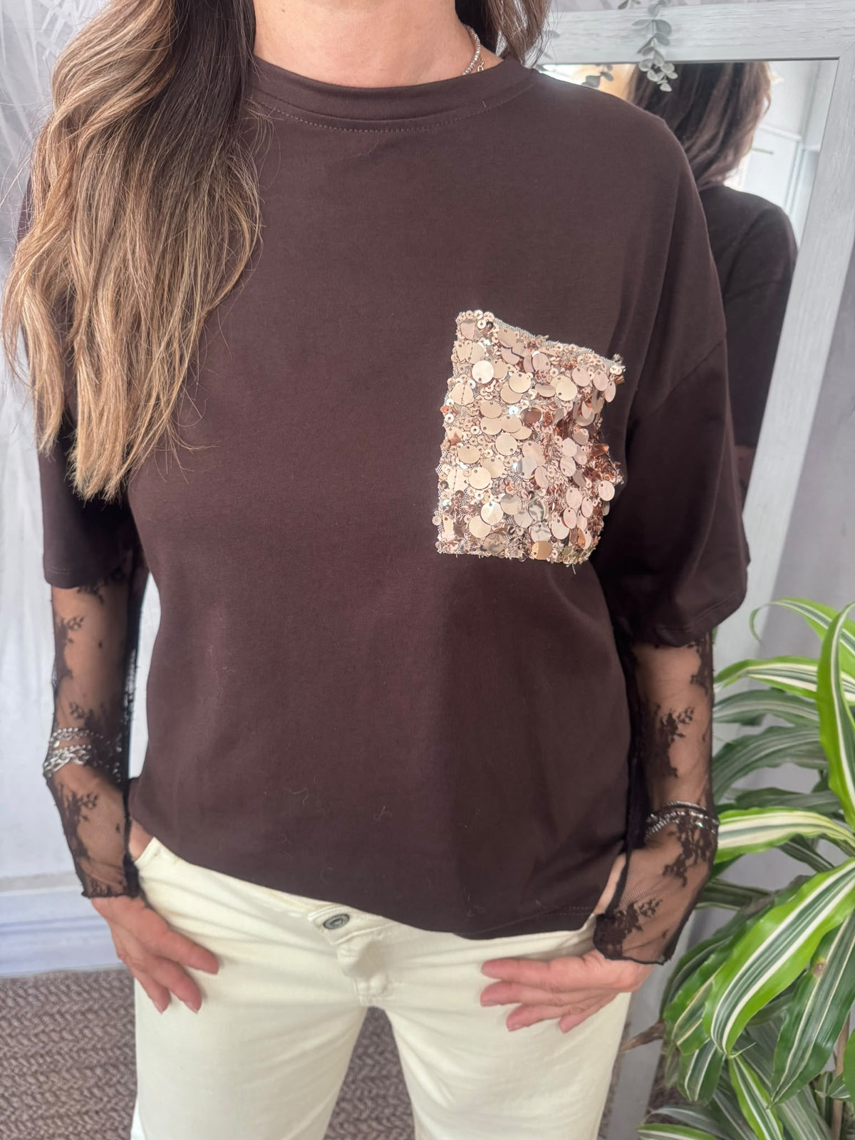 T-shirt tasca paillettes