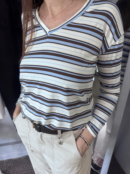 Maglia righe scollo V
