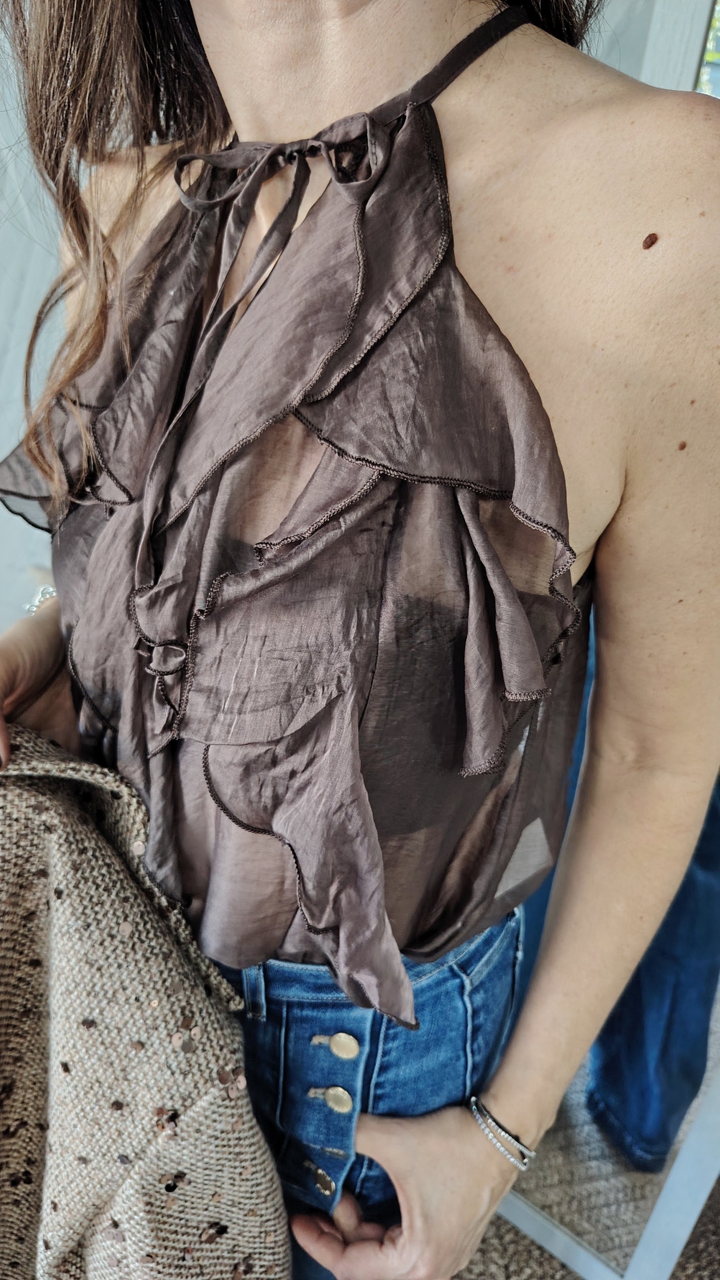Blusa smanicata in georgette