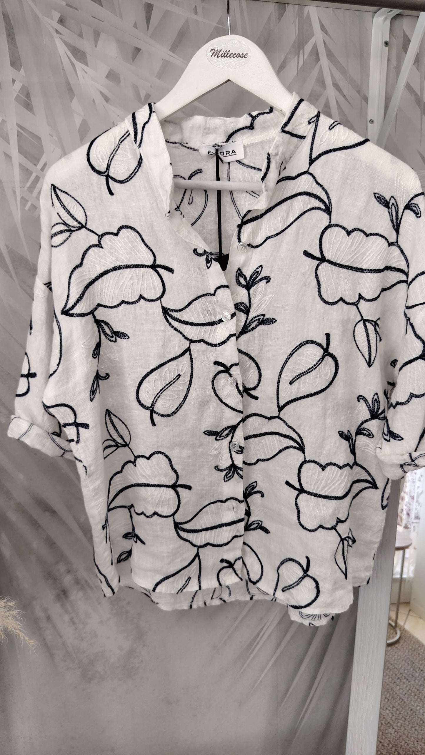 Camicia misto lino con ricami