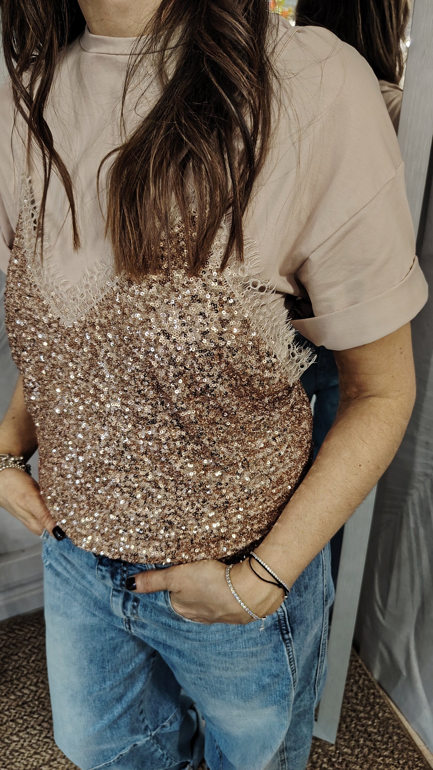 T-shirt con top paiettes