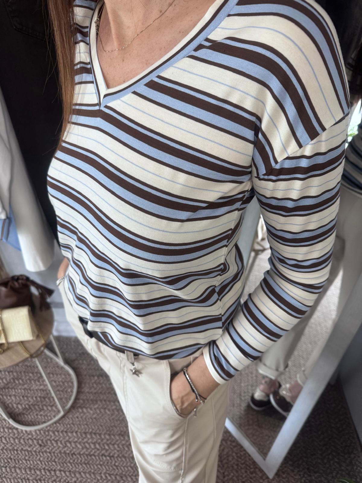 Maglia righe scollo V
