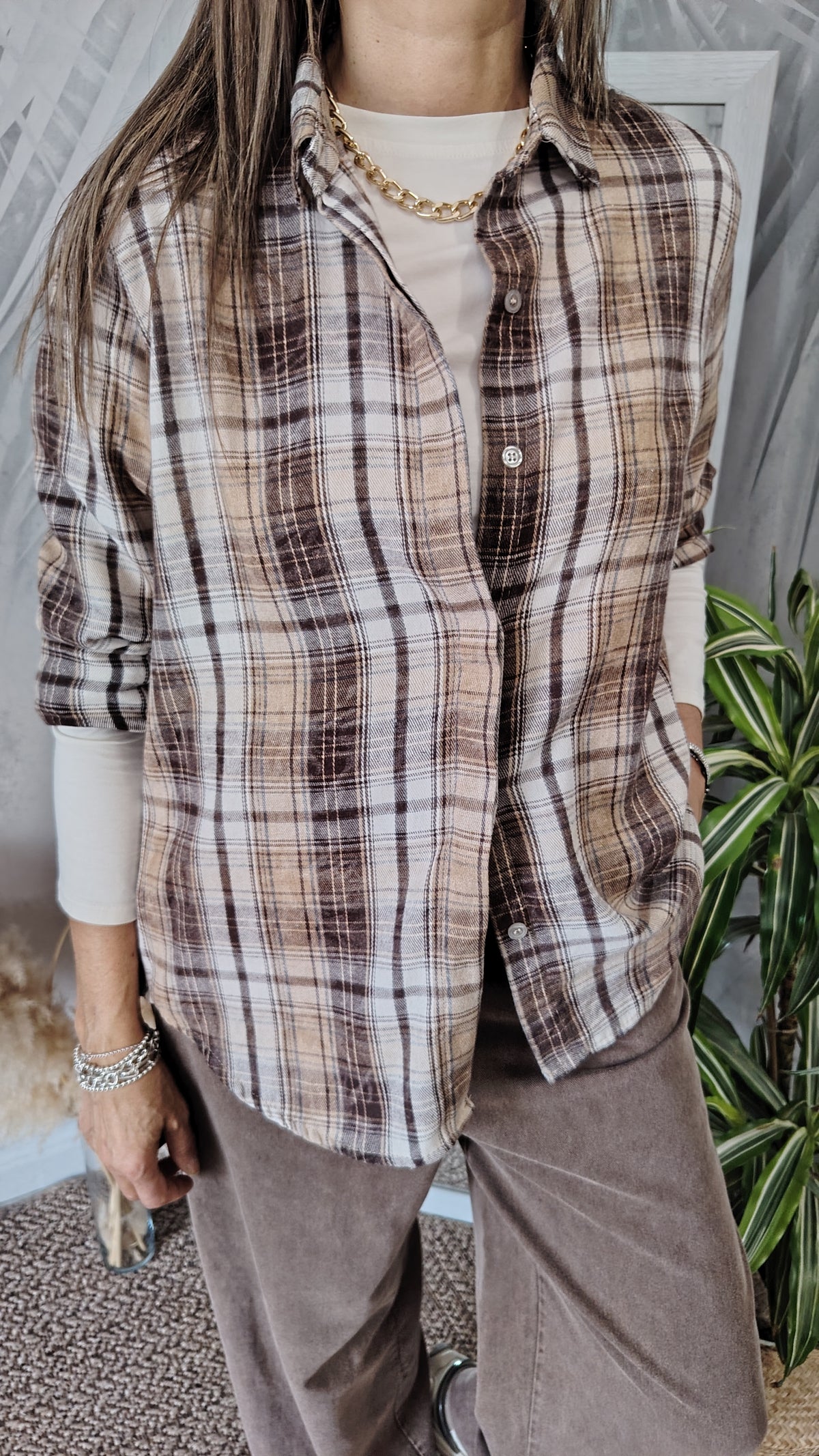 Camicia check beige/marrone