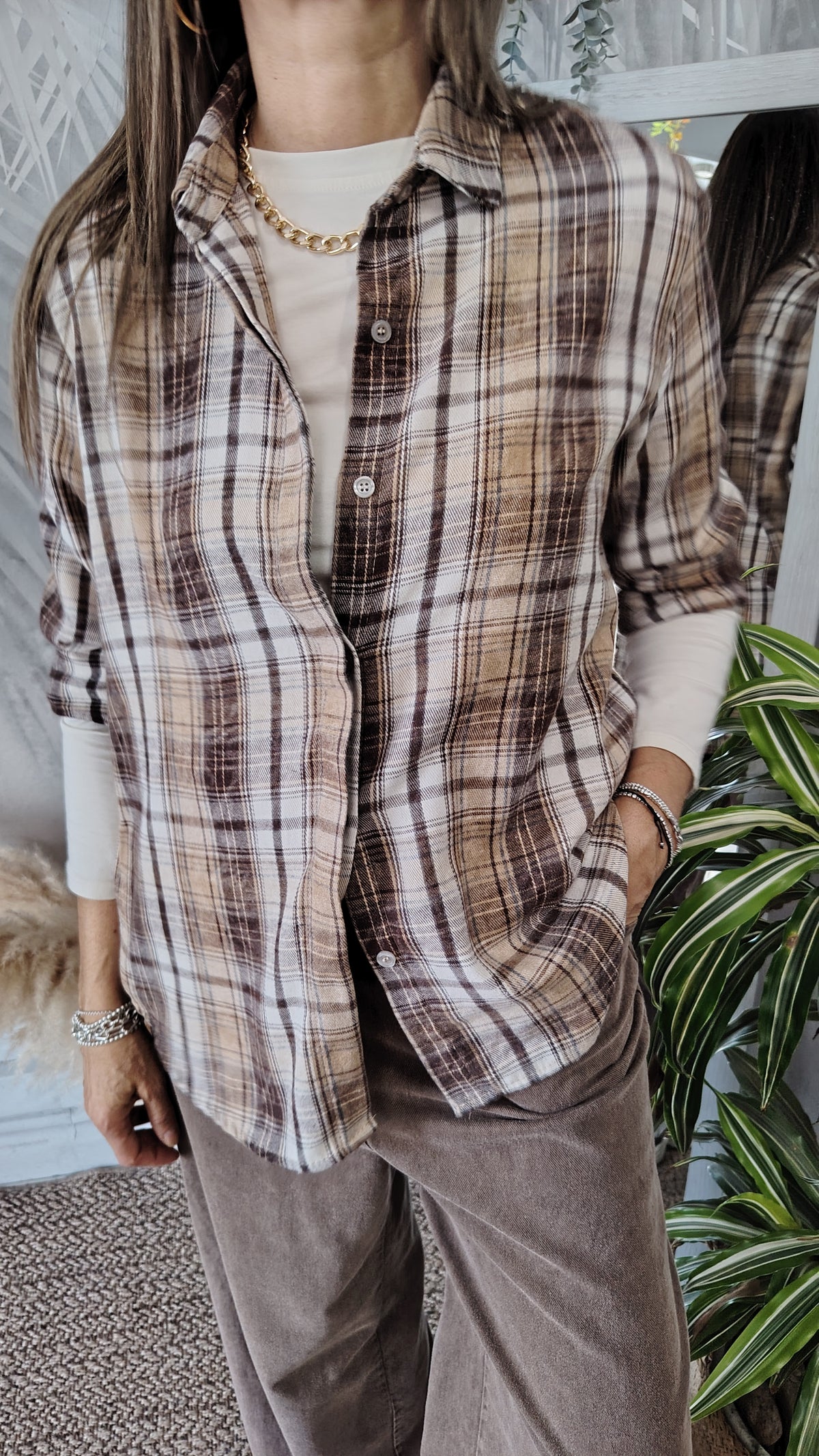 Camicia check beige/marrone