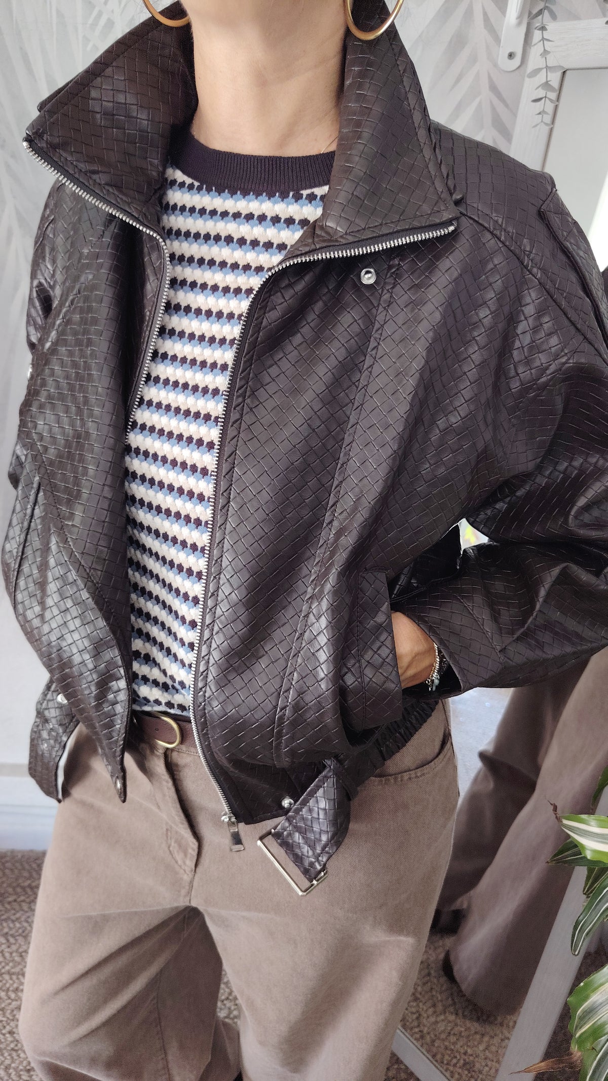 Bomber ecopelle tessuto intrecciato