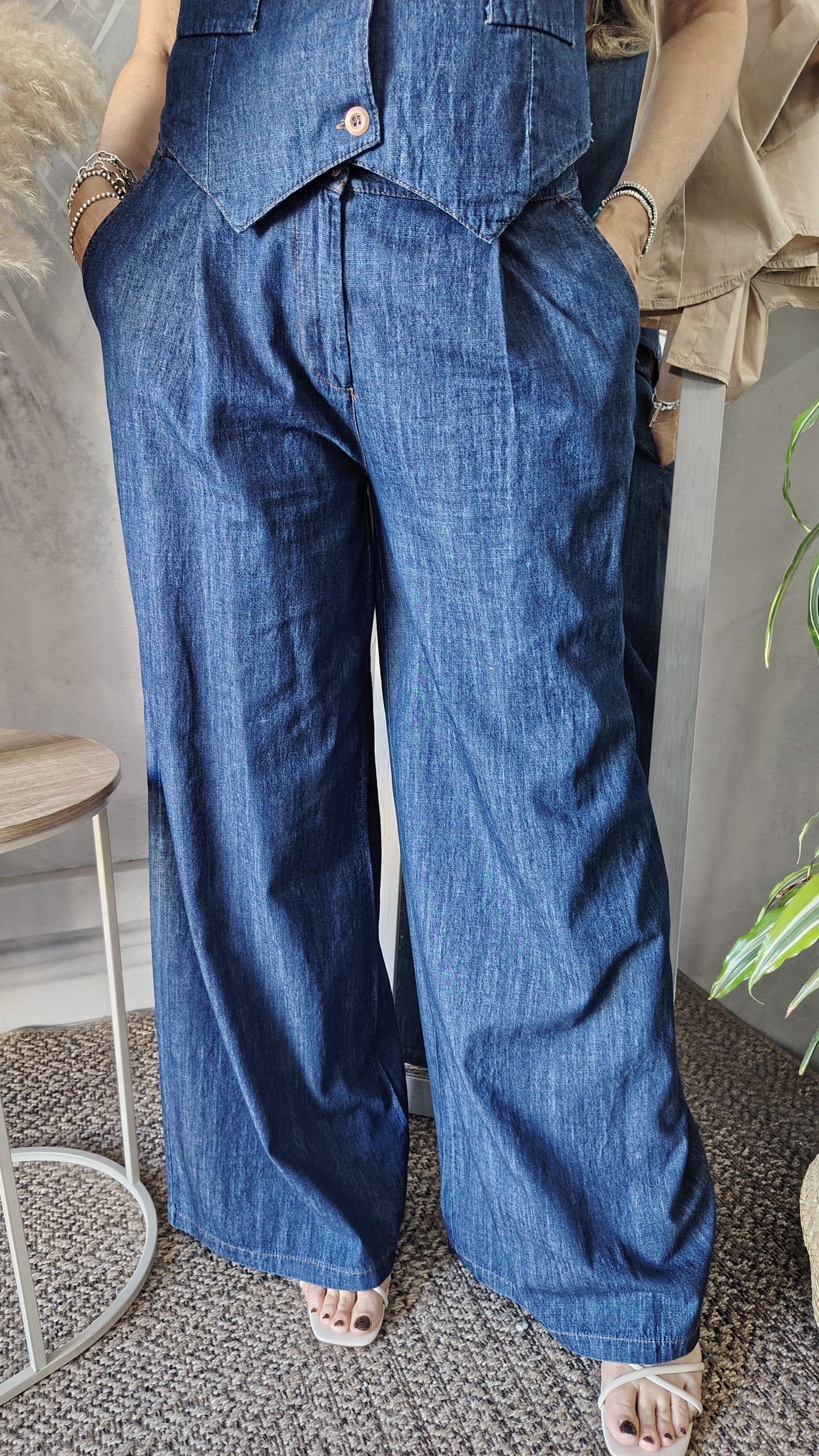 Pantalone palazzo in chambray