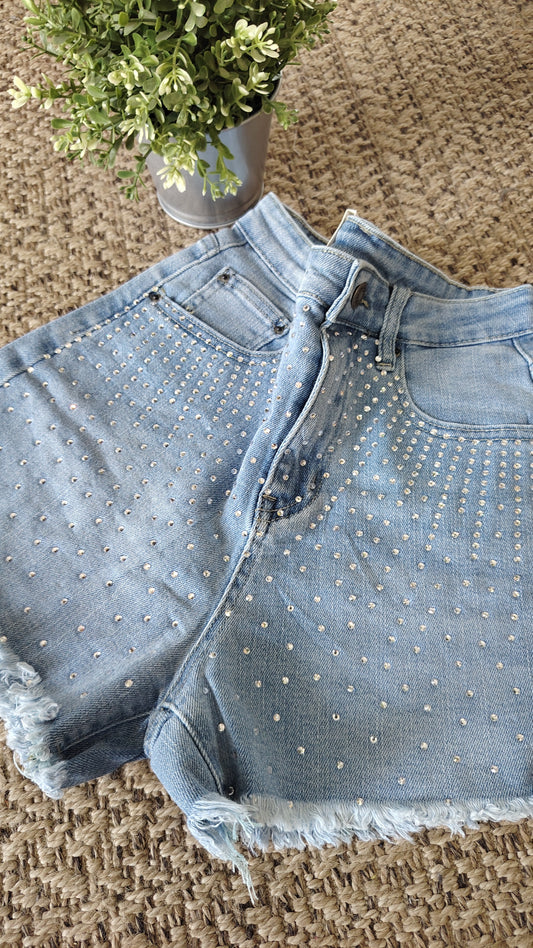 Short denim con strass