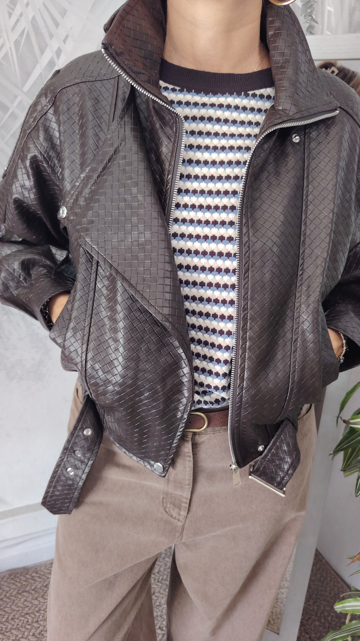 Bomber ecopelle tessuto intrecciato