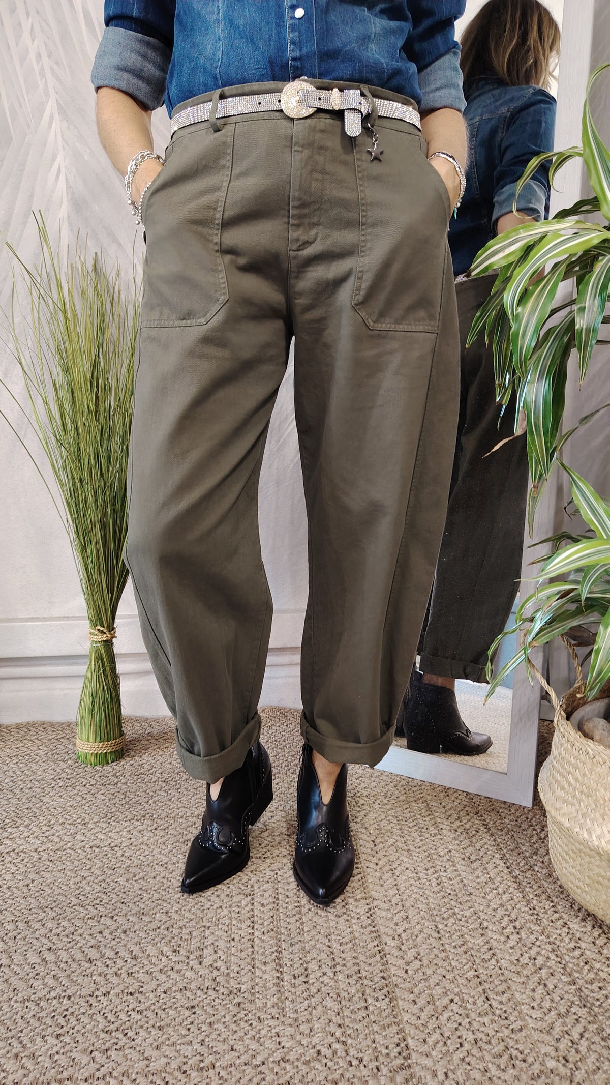 Pantalone stellina verde militare