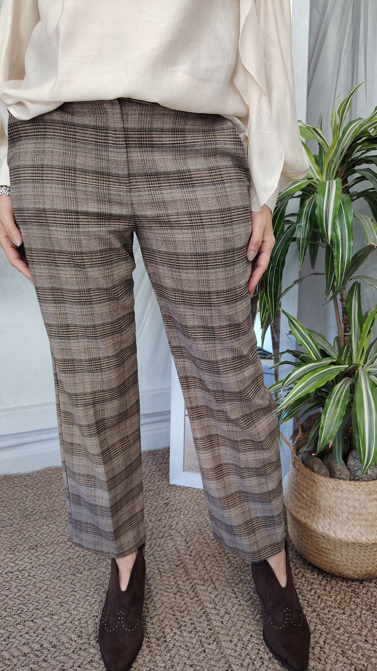 Pantaloni check misto lana