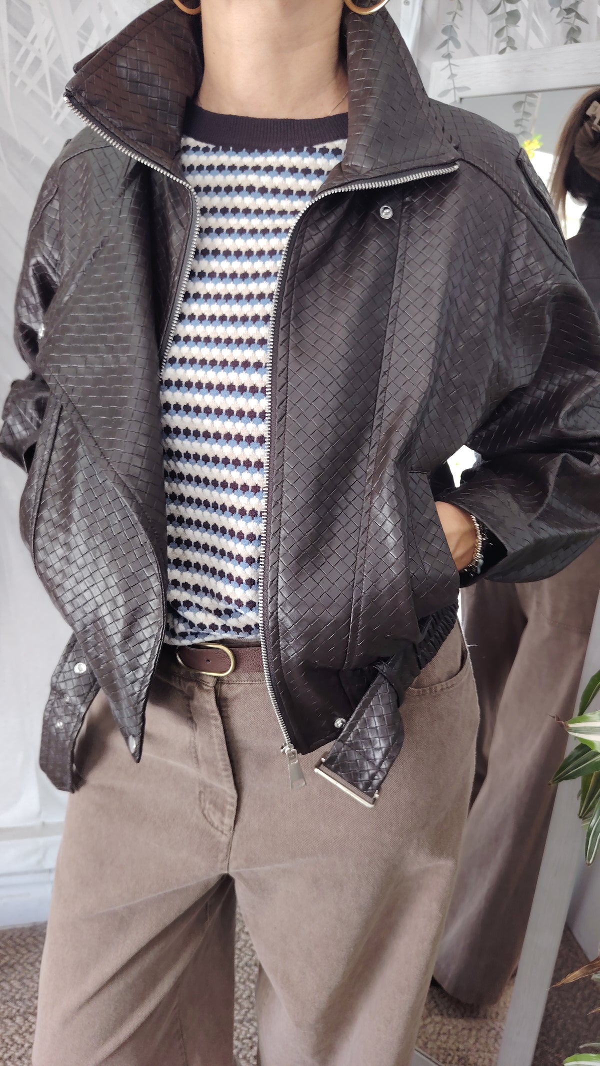 Bomber ecopelle tessuto intrecciato